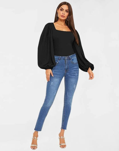 Black Square Neck Slim Fit crop Top