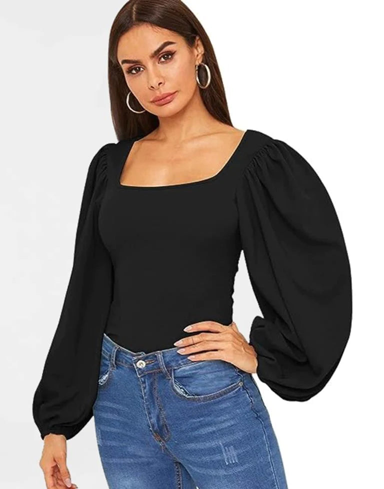 Black Square Neck Slim Fit crop Top