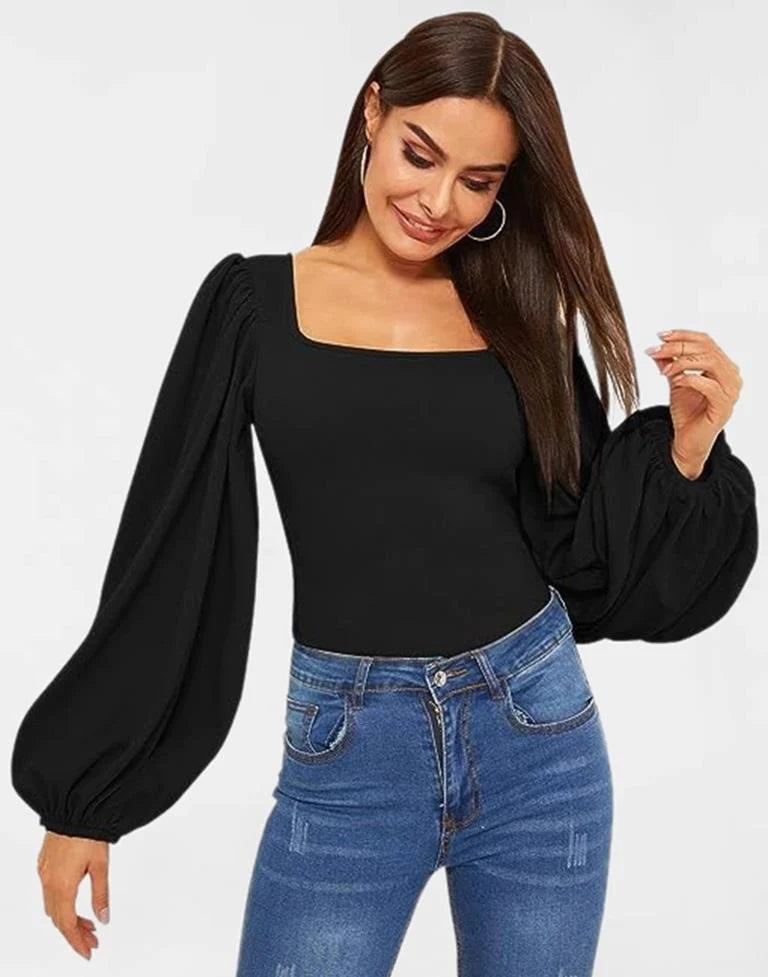 Black Square Neck Slim Fit crop Top