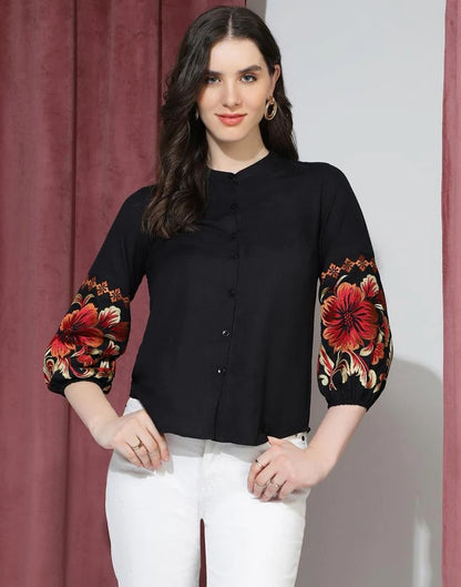 Black Rayon Embroidery Top