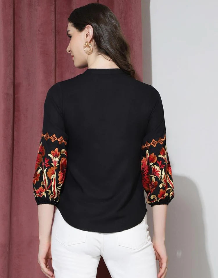 Black Rayon Embroidery Top