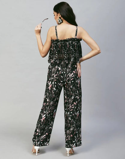 Black printed Strappy Pyjama Set