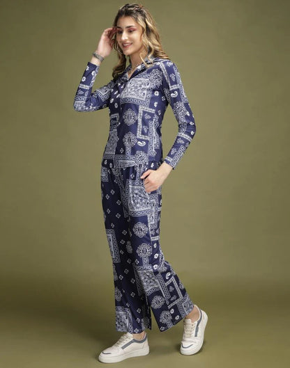 Stylish Blue Printed Co-Ord Set