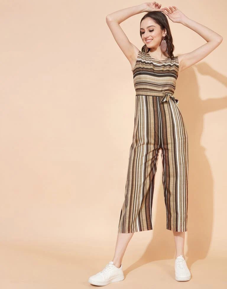 Brown Striped Jumpsuit