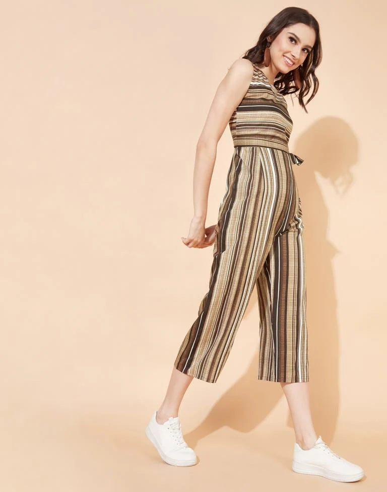 Brown Striped Jumpsuit