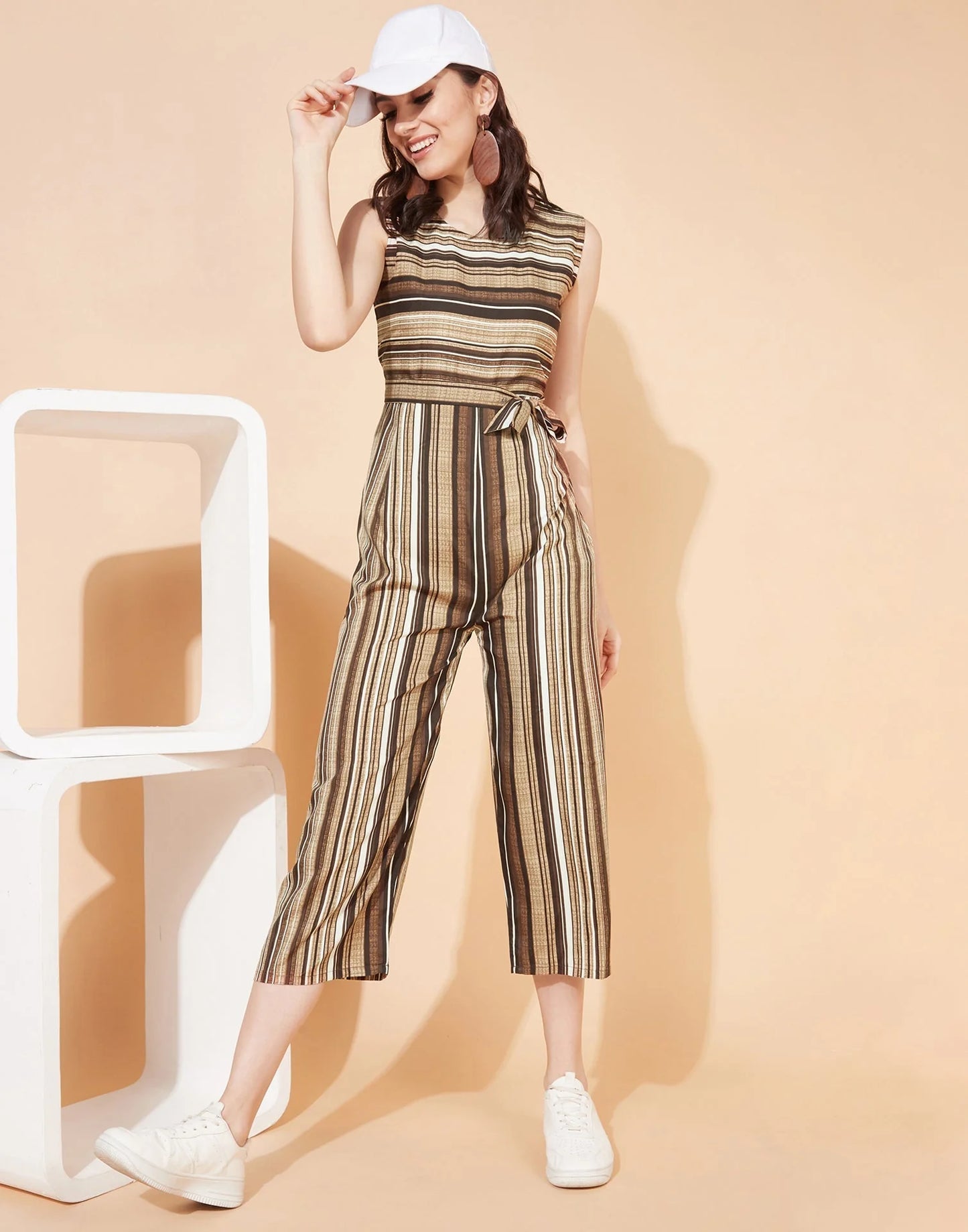 Brown Striped Jumpsuit