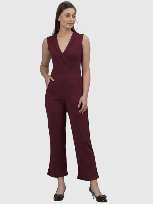 Maroon V Neck Jumpsuit