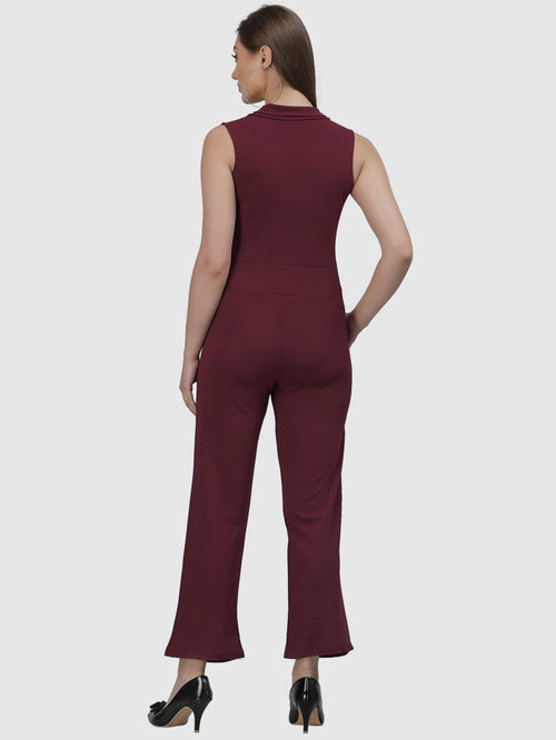 Maroon V Neck Jumpsuit