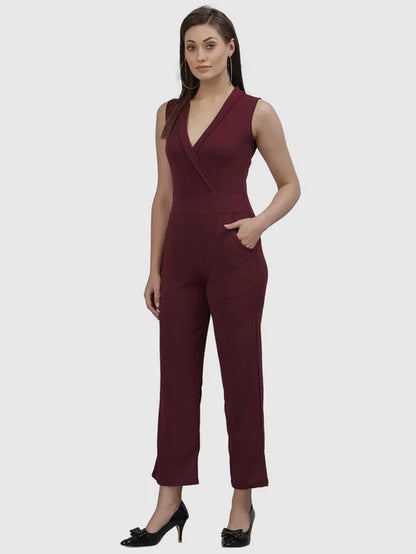 Maroon V Neck Jumpsuit