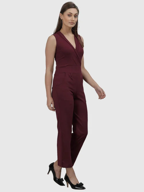 Maroon V Neck Jumpsuit