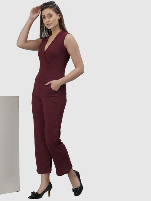 Maroon V Neck Jumpsuit