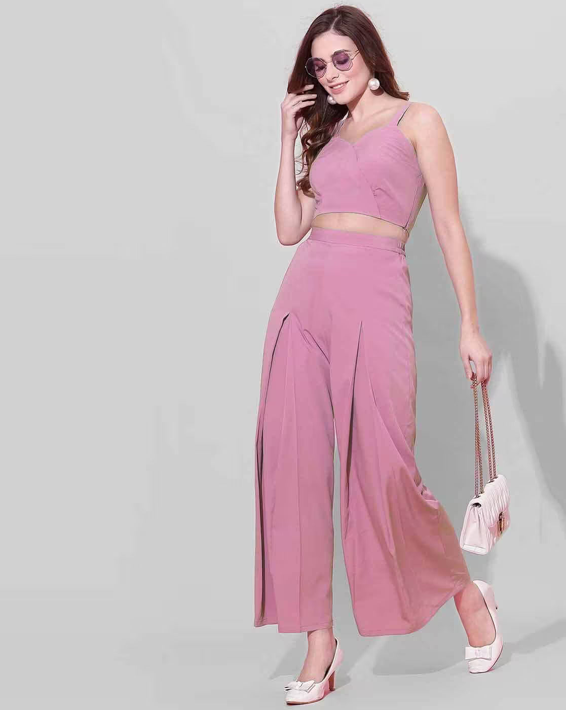 Pink Sleeveless Top with Palazzos Set