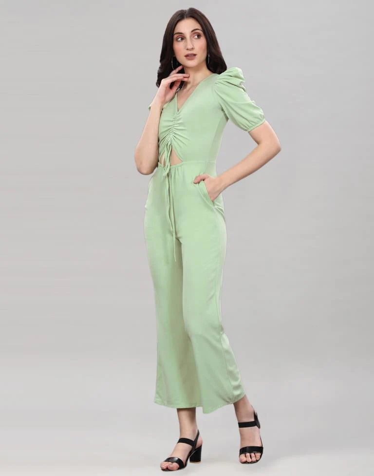 Pista Green Knitted Party Wear Jumpsuits