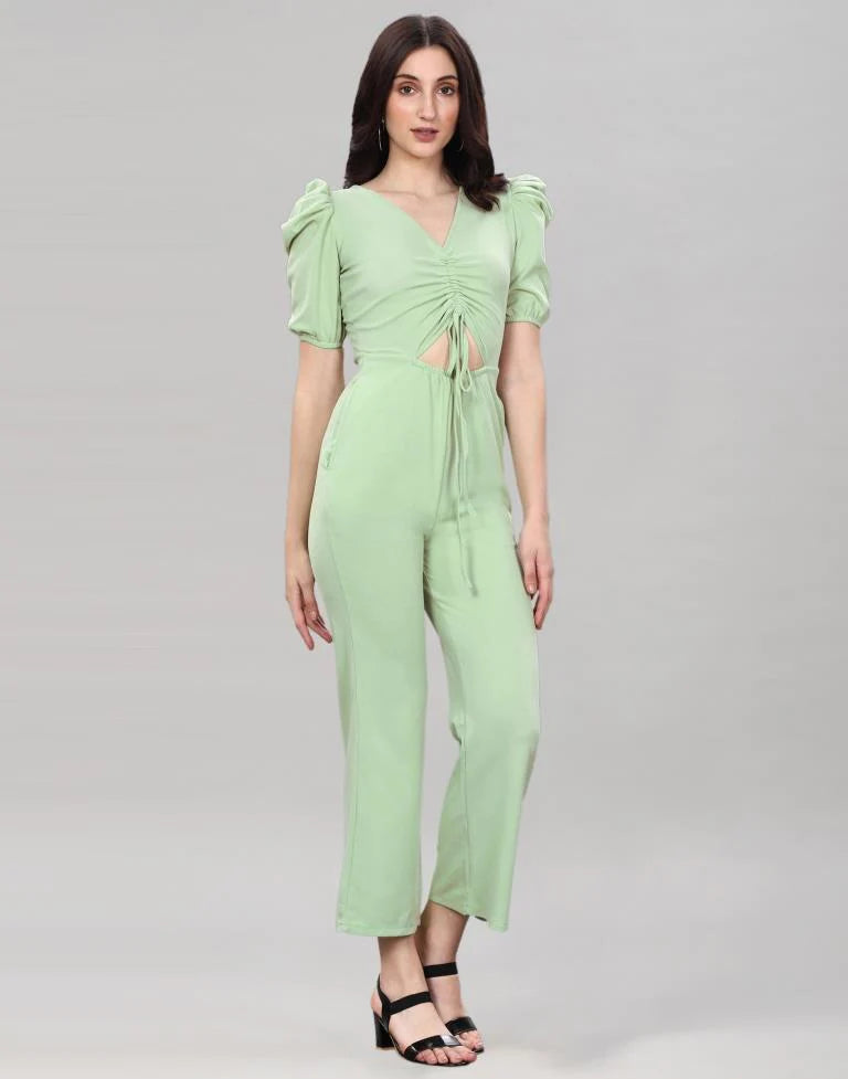 Pista Green Knitted Party Wear Jumpsuits