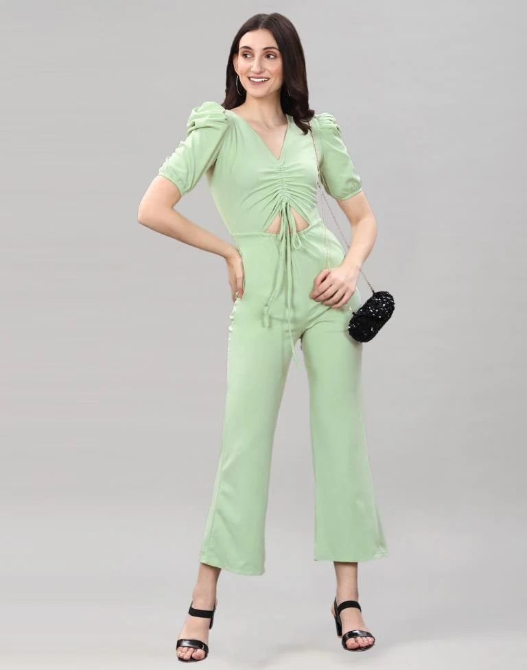 Pista Green Knitted Party Wear Jumpsuits