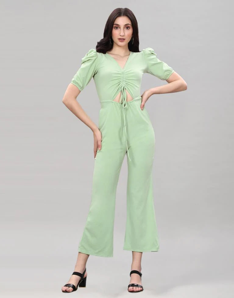 Pista Green Knitted Party Wear Jumpsuits