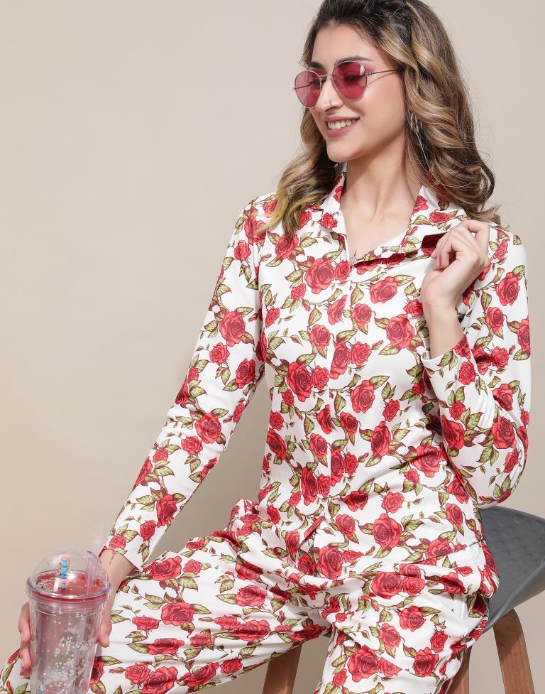 Elegant Rose Printed White Co-ord Set