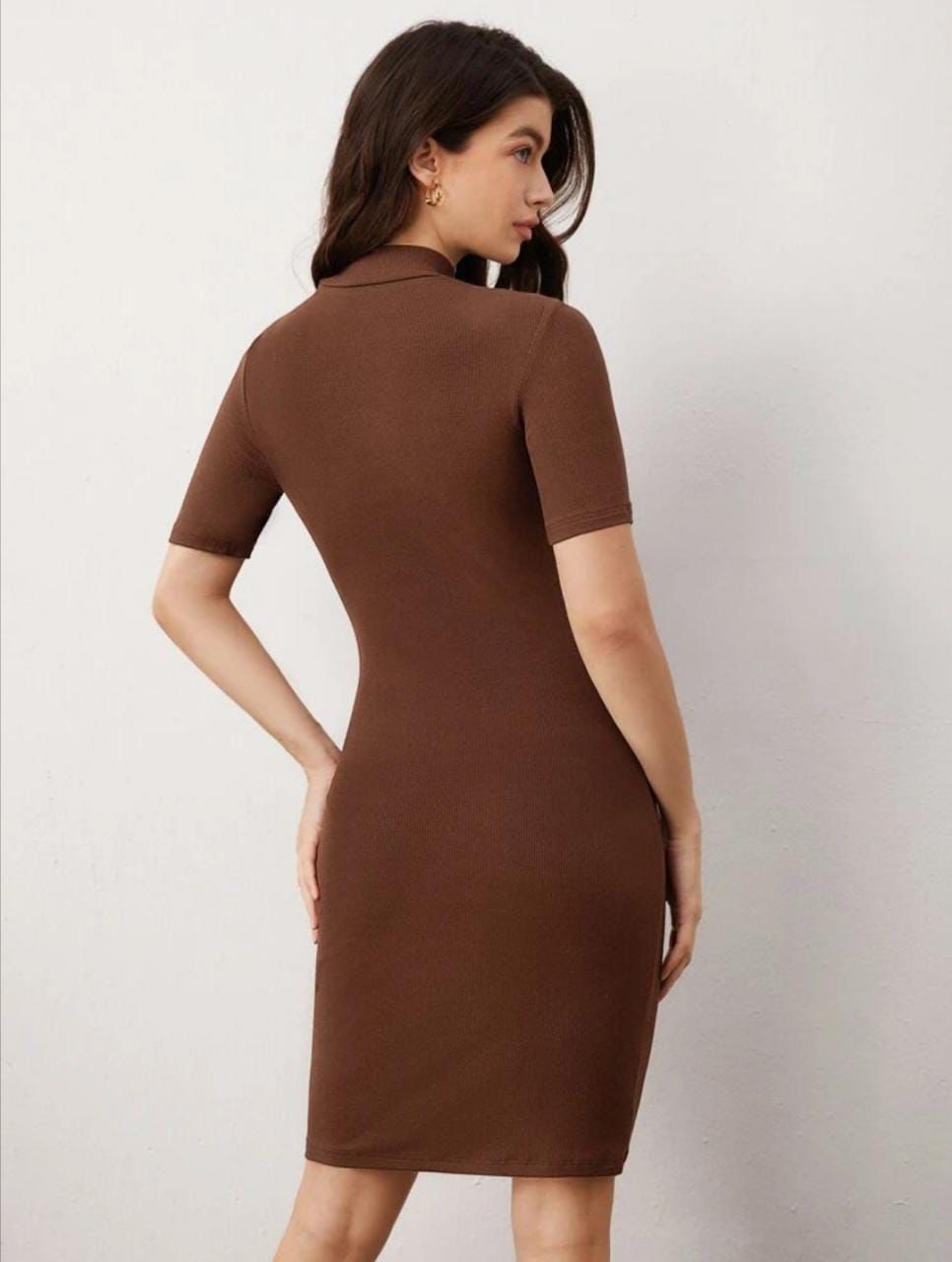 Cotton Mock Neck Solid Bodycon Dress