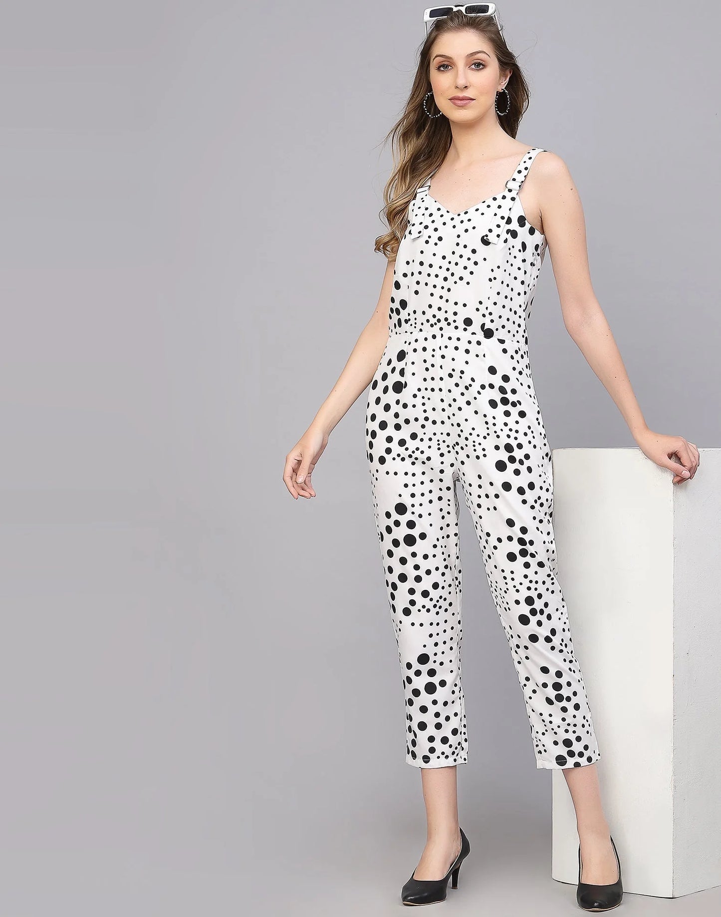 White & Black Polka Dot Jumpsuit